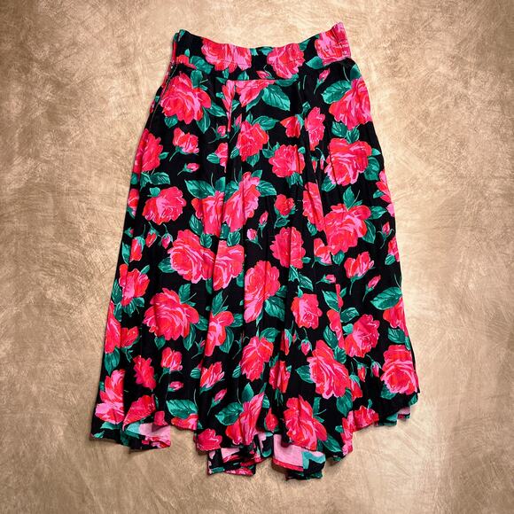 Vintage 80s Gottex Floral Print Maxi Skirt Handkerchief Hem Pleated Whimsigoth - Picture 2 of 6